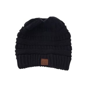 C.C Exclusives Womens Beanie Tail Black Messy Bun Cable Knit Hat One Size NWOT